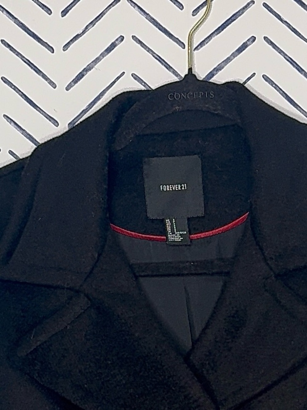 NWOT Forever 21 Black Double Breasted Pea Coat with military buttons - Picture 8 of 8